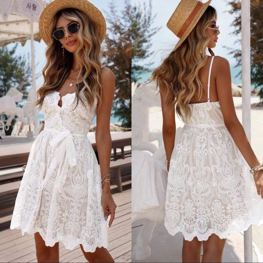 Playful Lace Mini Dress-Ivory - Picture 3 of 3
